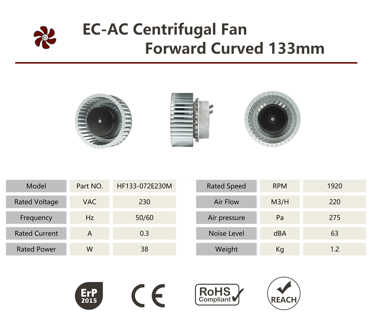 Moteur sans balais Ventilateur centrifuge radial 